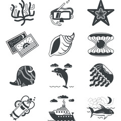 Black monochrome marine icons