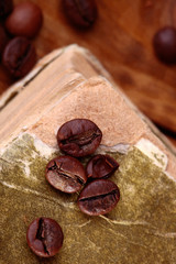 Coffee beans on book