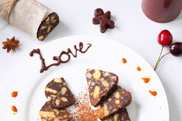 chocolate sausage with decorations