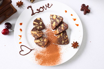 chocolate sausage with decorations
