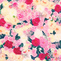 Background of many flowers, gentle pastel toned colors photo