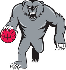 Grizzly Bear Angry Dribbling Basketball Isolated