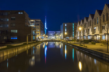 Modern town houses block in Hannover at evening