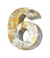 Number from old concrete alphabet set isolated over white.