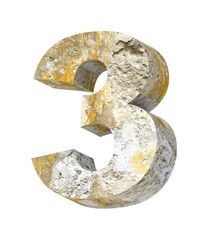 Number from old concrete alphabet set isolated over white.