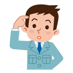 考える若い男性　作業着