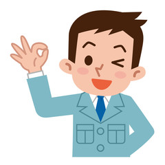 OKサインの若い男性　作業着
