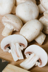 mushrooms on wooden background