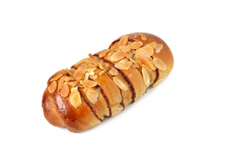 Almond roll breaded on white background
