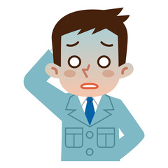 失敗して顔色が悪い若い男性　作業着