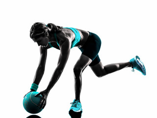 woman fitness Medicine Ball exercises silhouette