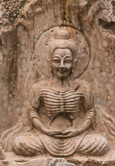 Fototapeta na wymiar the ancient stone carving for buddha statue