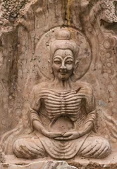 Fotobehang het oude stenen beeldhouwwerk voor boeddhabeeld © lamart1971