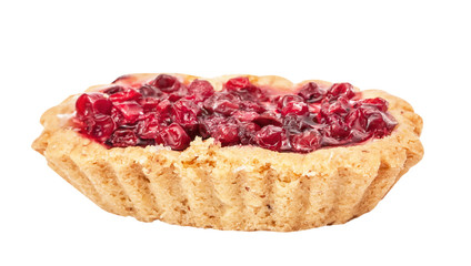 Delicious cake with cowberry isolated on white