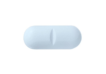 Macro blue medical pill tablet isolated on white