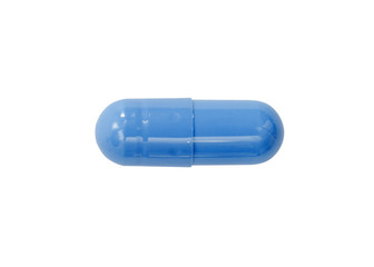 Macro blue medical pill tablet isolated on white