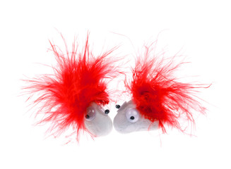 White Pet Rocks with Red Feathers