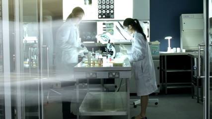 Time lapse of busy medical researchers working