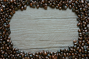 Coffee bean background, wooden texture