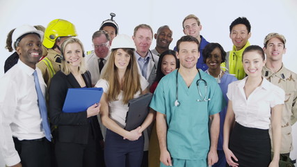 Diverse group of professionals from different occupations isolated on white