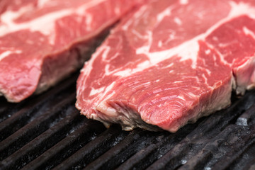 Fresh beef steaks on grill or BBQ