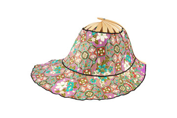 Hat made of bamboo and Patterned fabrics isolated on white backg