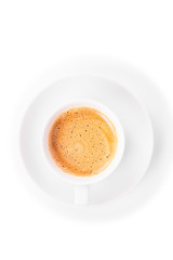 Coffee cup and beans on a white background