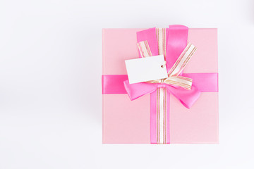 Pink gift box isolated on white background,top view