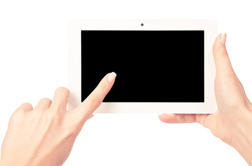tablet computer isolated in a hand on the white backgrounds