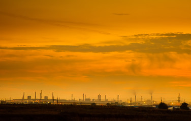 evening landscape a thermal power plant