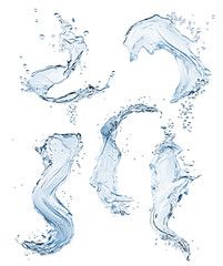Set of different water splashes on white background.