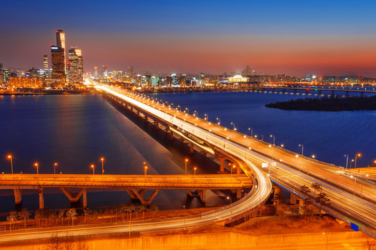 Mapo bridge and Seoul cityscape in Korea.