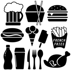 set black fast food objects