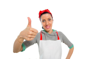 Naklejka premium Woman with thumb up gesturing excellent work
