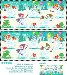 Find the differences picture puzzle - playful snowmen