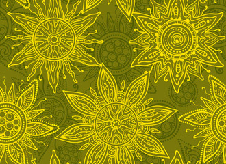Fototapeta na wymiar Seamless vector pattern with indian ornament of the suns