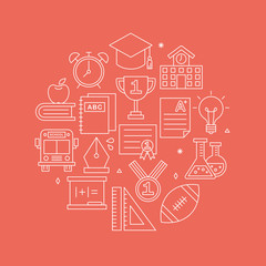 School line icon circle set