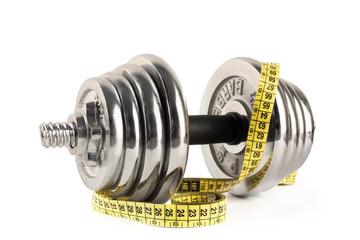 Dumbbell with meter isolated on white