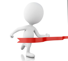 3d white people crossing the finishing line. Succes concept