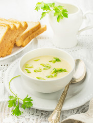 Thick egg soup with chicken broth