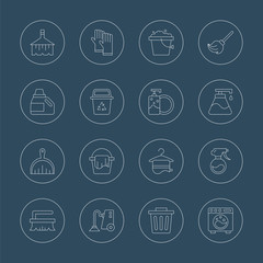 cleaning line icon set