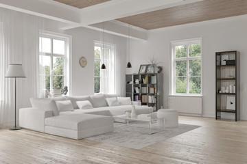 Modern loft living room interior - obrazy, fototapety, plakaty