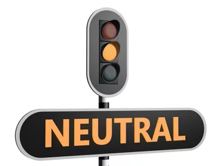 Poster Oranje verkeersbord met Engelse tekst "neutral" © emieldelange