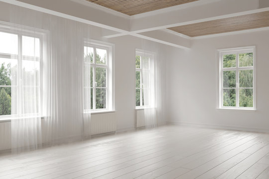 Large Empty Spacious Bright White Loft Room