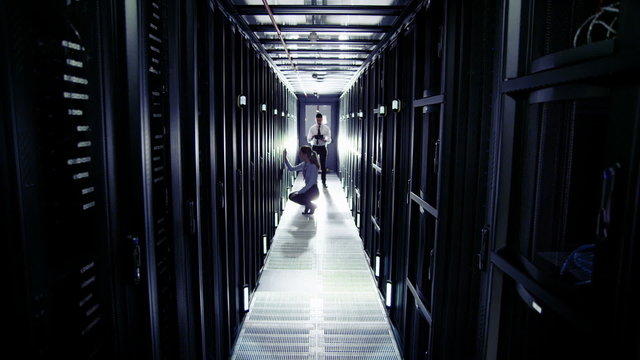 IT engineers working in a data centre