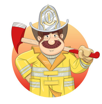 Fireman in uniform with ax. Eps10 vector illustration.