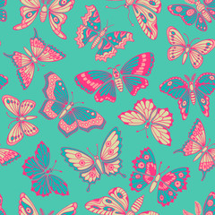 Fototapeta na wymiar Seamless pattern with decorative butterflies.