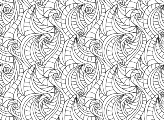 Vector seamless wave background of doodle drawn lines