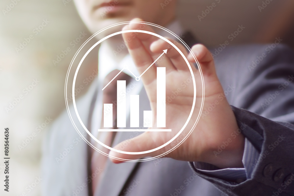 Poster man with chart business diagram web