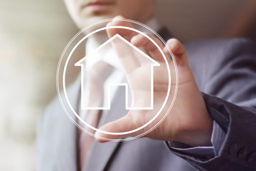 Man with touchscreen house network web